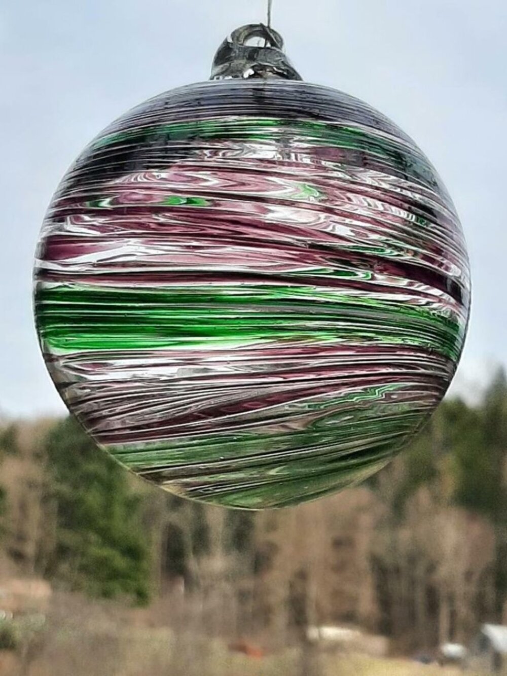 Hanging Glass Ball 4" Diameter Purple & Green Swirls (1) HB39-3